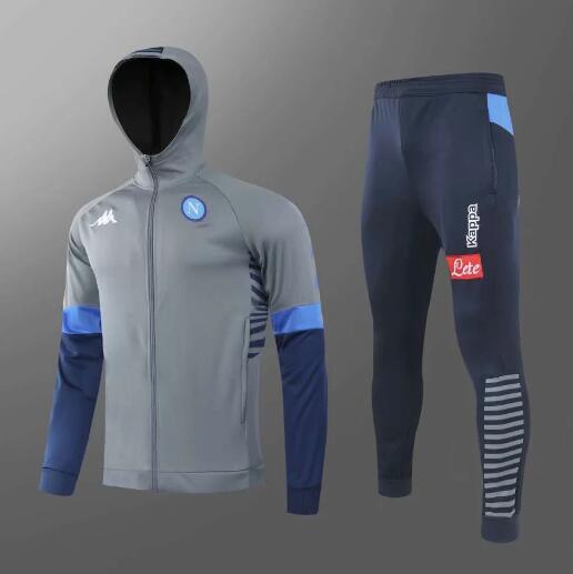 Napoli Grey Blue Hoodie Jacket Training Suits With Pants 2020/21